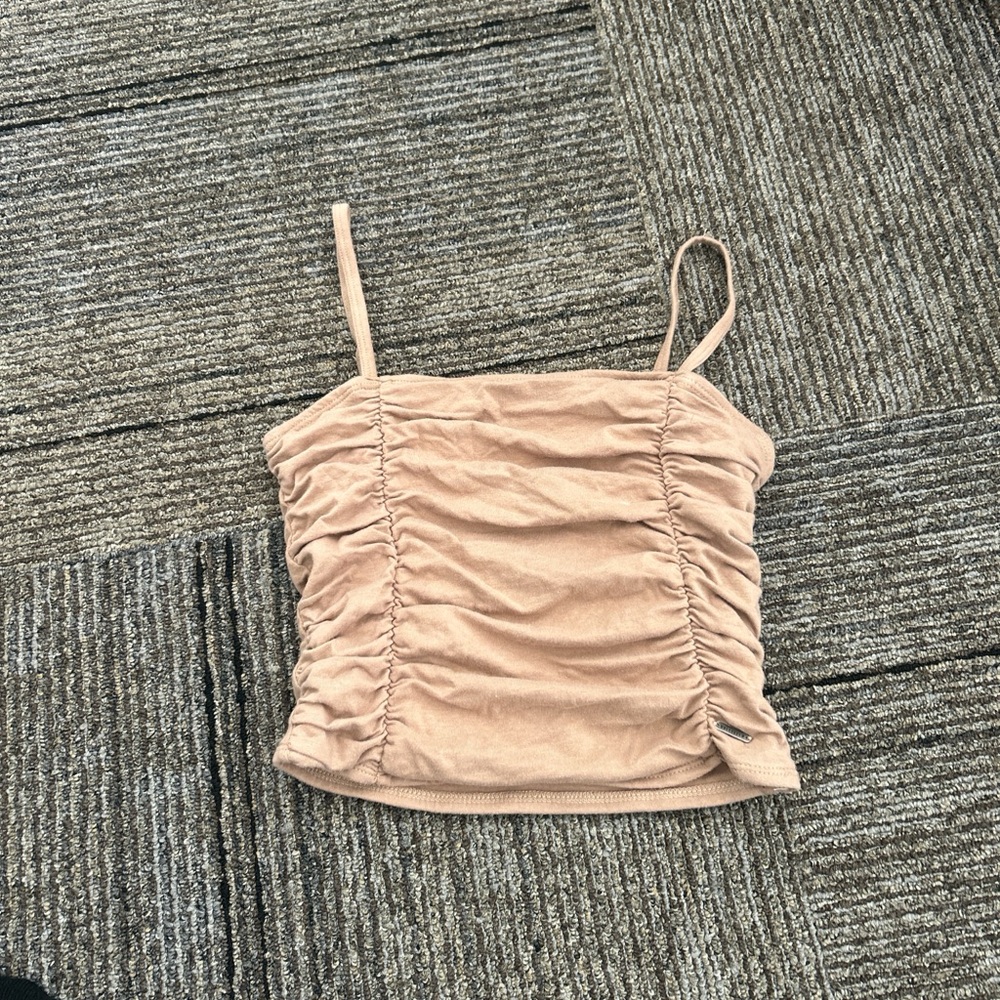 Hollister Tan Cropped Tank with Ruffles